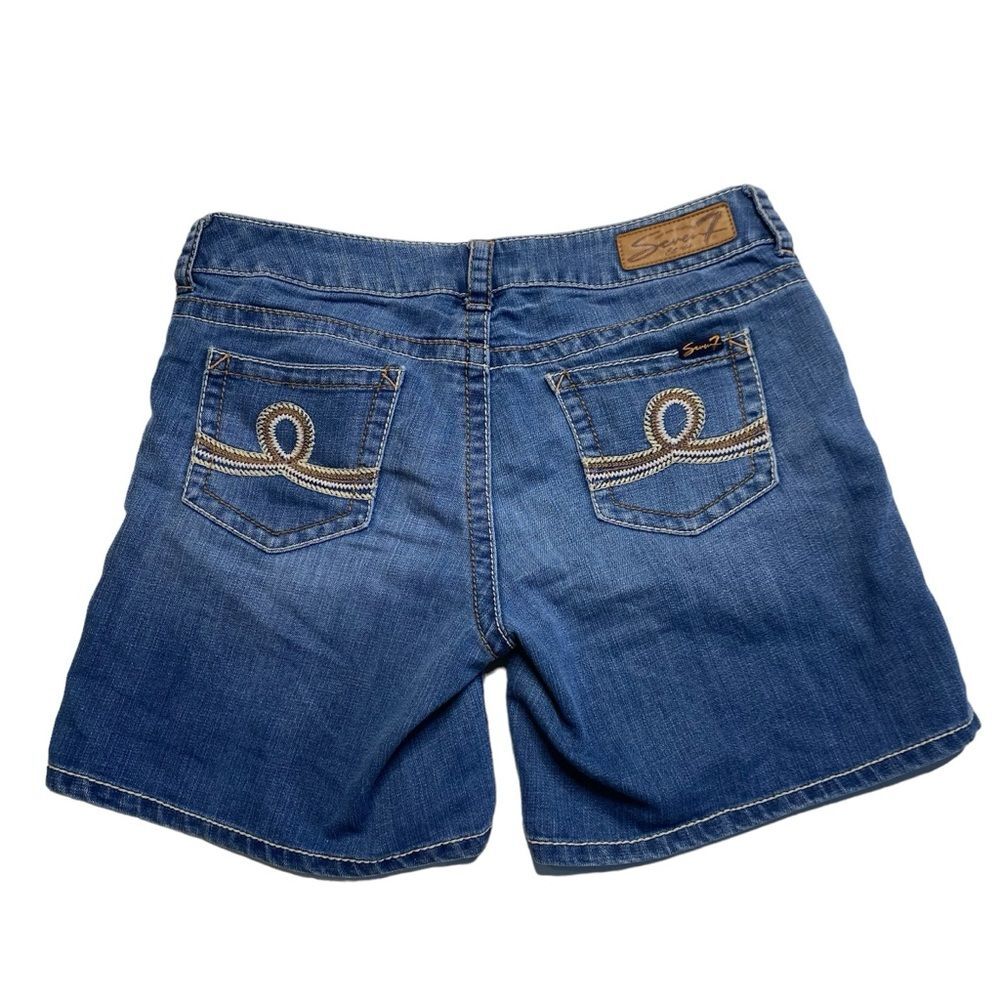 Seven7 Stretch Denim Shorts Heavily Stitched Pockets Blue Sz 8